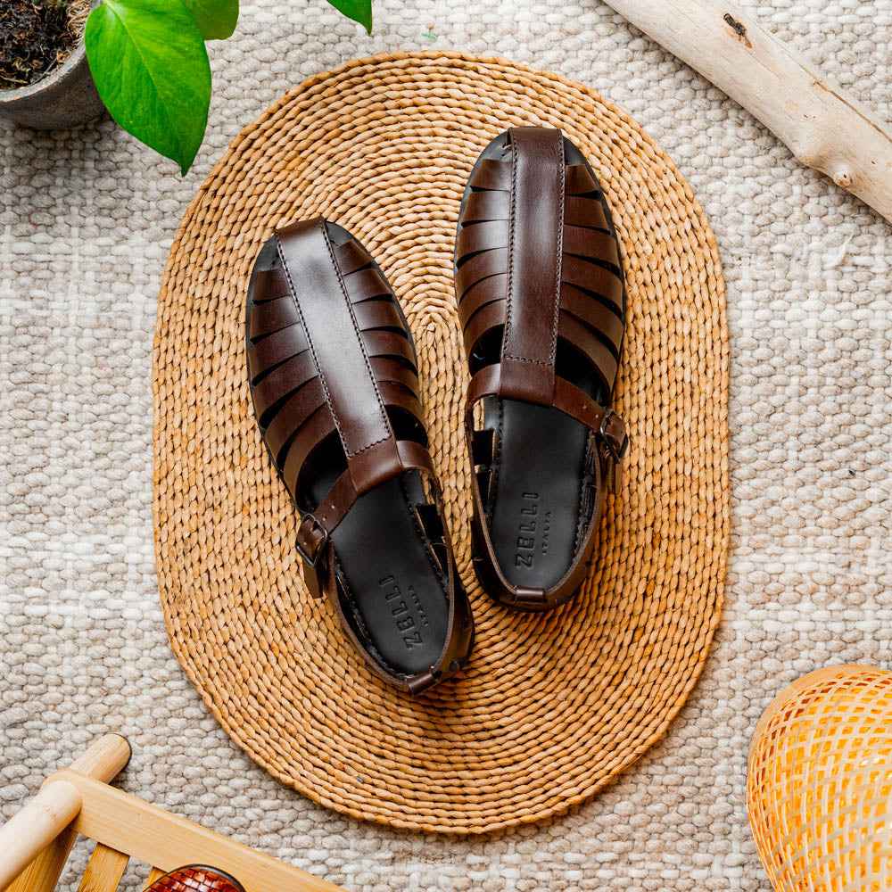 05-110-BRN PESCA Calfskin Strap-On Sandal, Brown