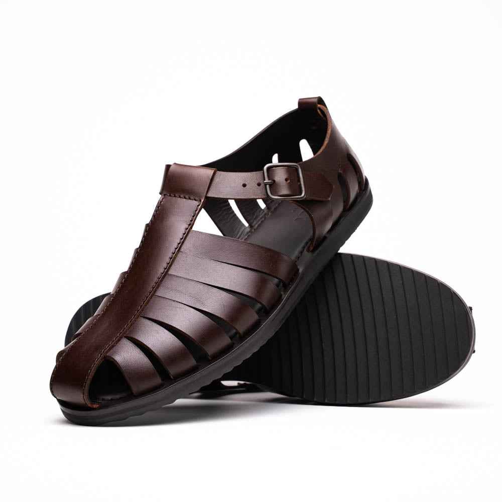 05-110-BRN PESCA Calfskin Strap-On Sandal, Brown Zelli Italia