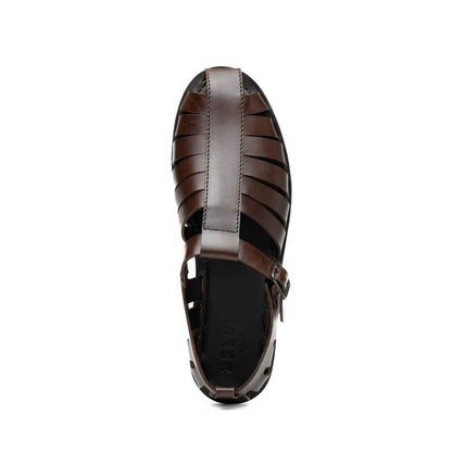 05-110-BRN PESCA Calfskin Strap-On Sandal, Brown Zelli Italia