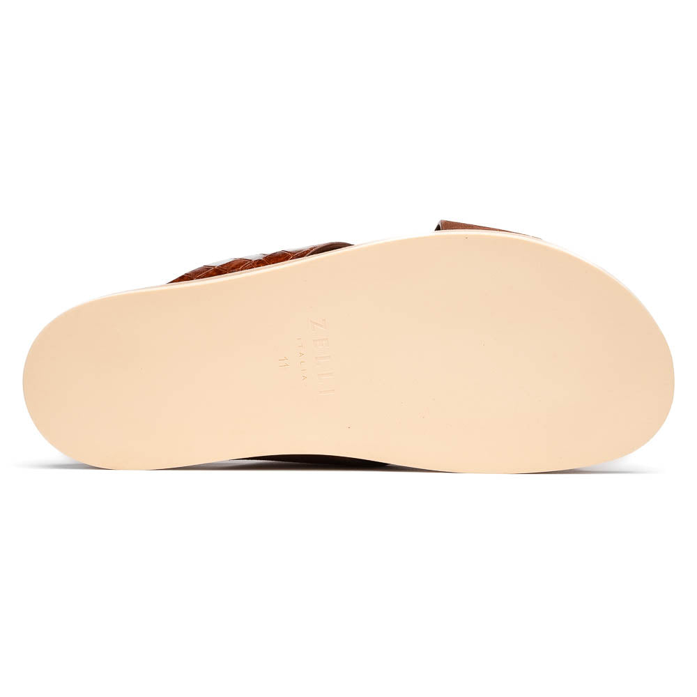 06-101-CGN RENA Italian Goatskin Suede Croc Embossed Slide Cognac Zelli Italia