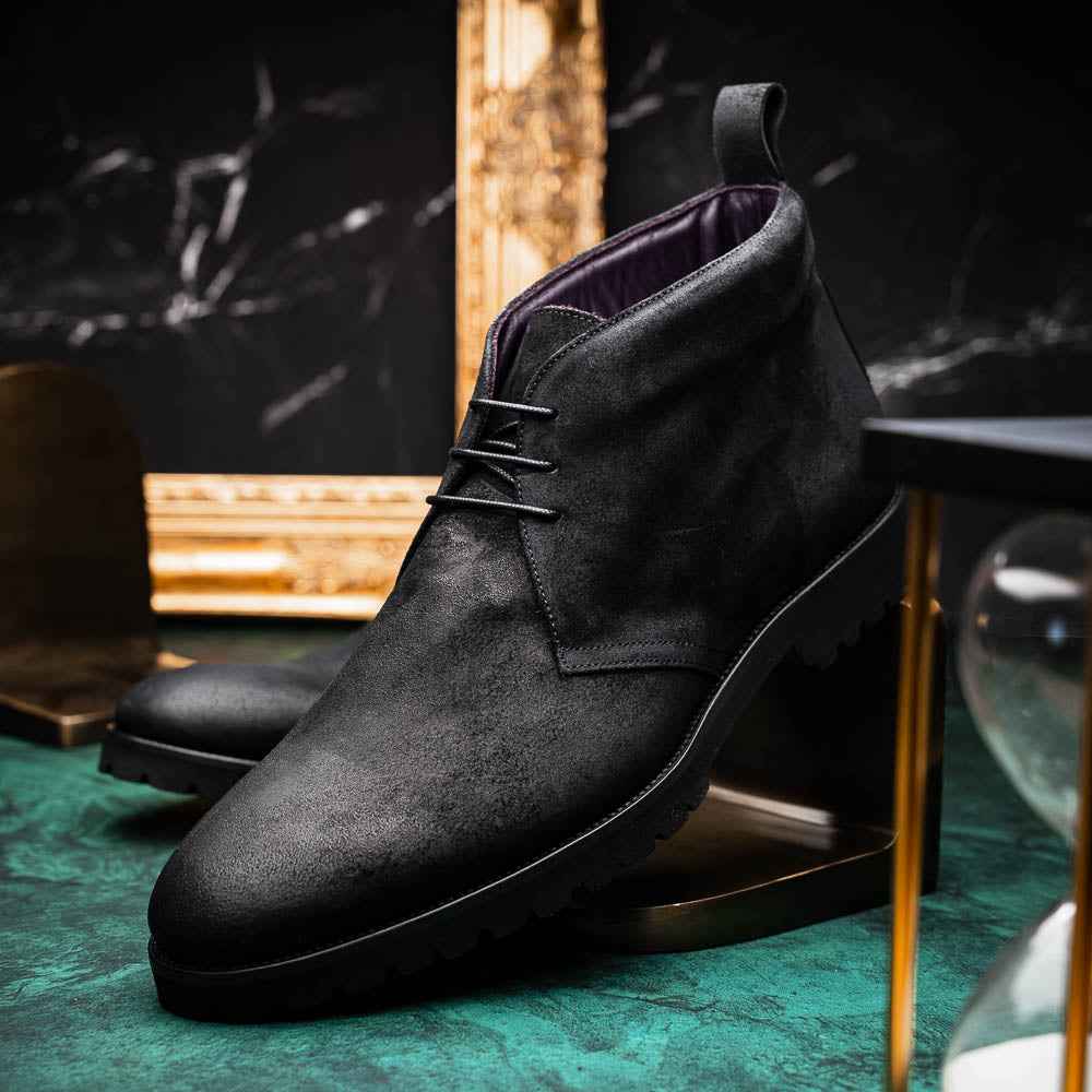 46-602-BLK REZZA Suede Calfskin Chukka Boot Black Zelli Italia