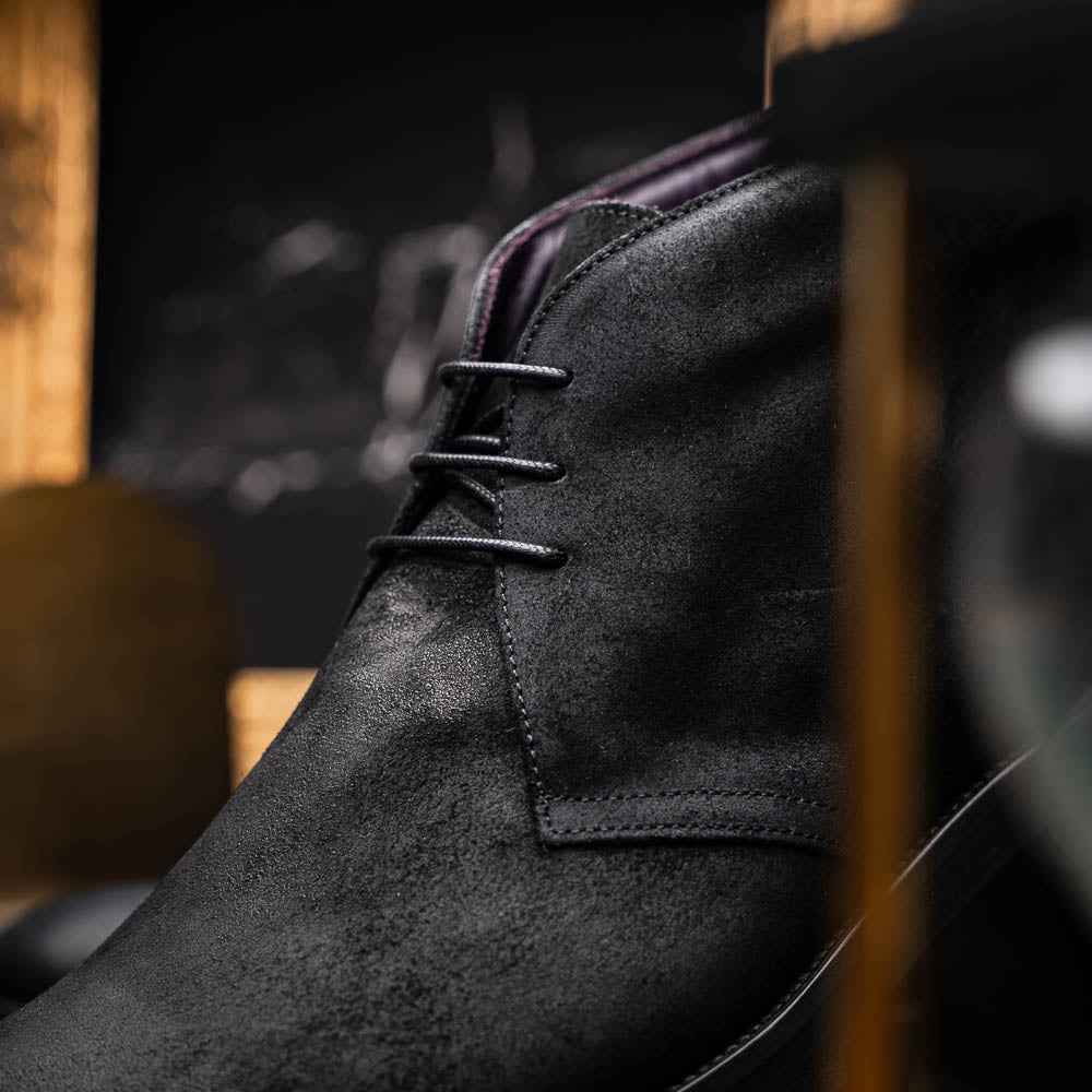46-602-BLK REZZA Suede Calfskin Chukka Boot Black Zelli Italia