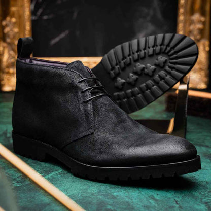 46-602-BLK REZZA Suede Calfskin Chukka Boot Black Zelli Italia