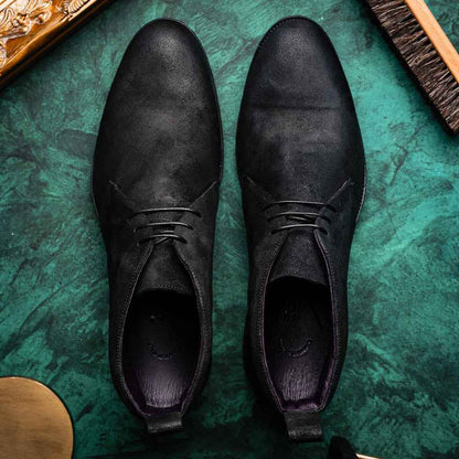 46-602-BLK REZZA Suede Calfskin Chukka Boot Black Zelli Italia