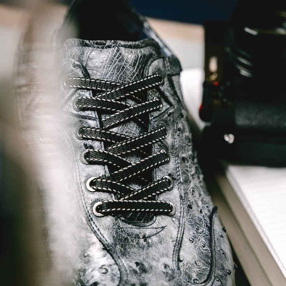 63-112-BLK RIO Ostrich Quill Sneakers, Black Denim