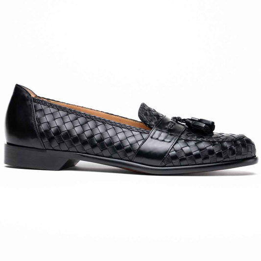 15-250-BLK RIVIERA Basketweave Calfskin Tassel Loafer, Black Zelli Italia