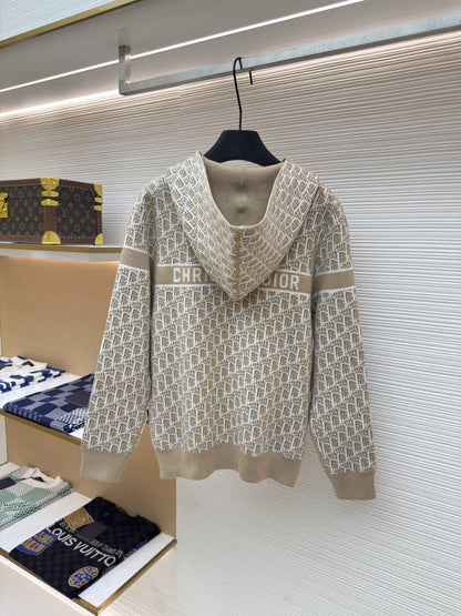 Dior Oblique Beige Reversible Zipped Cardigan with Hood