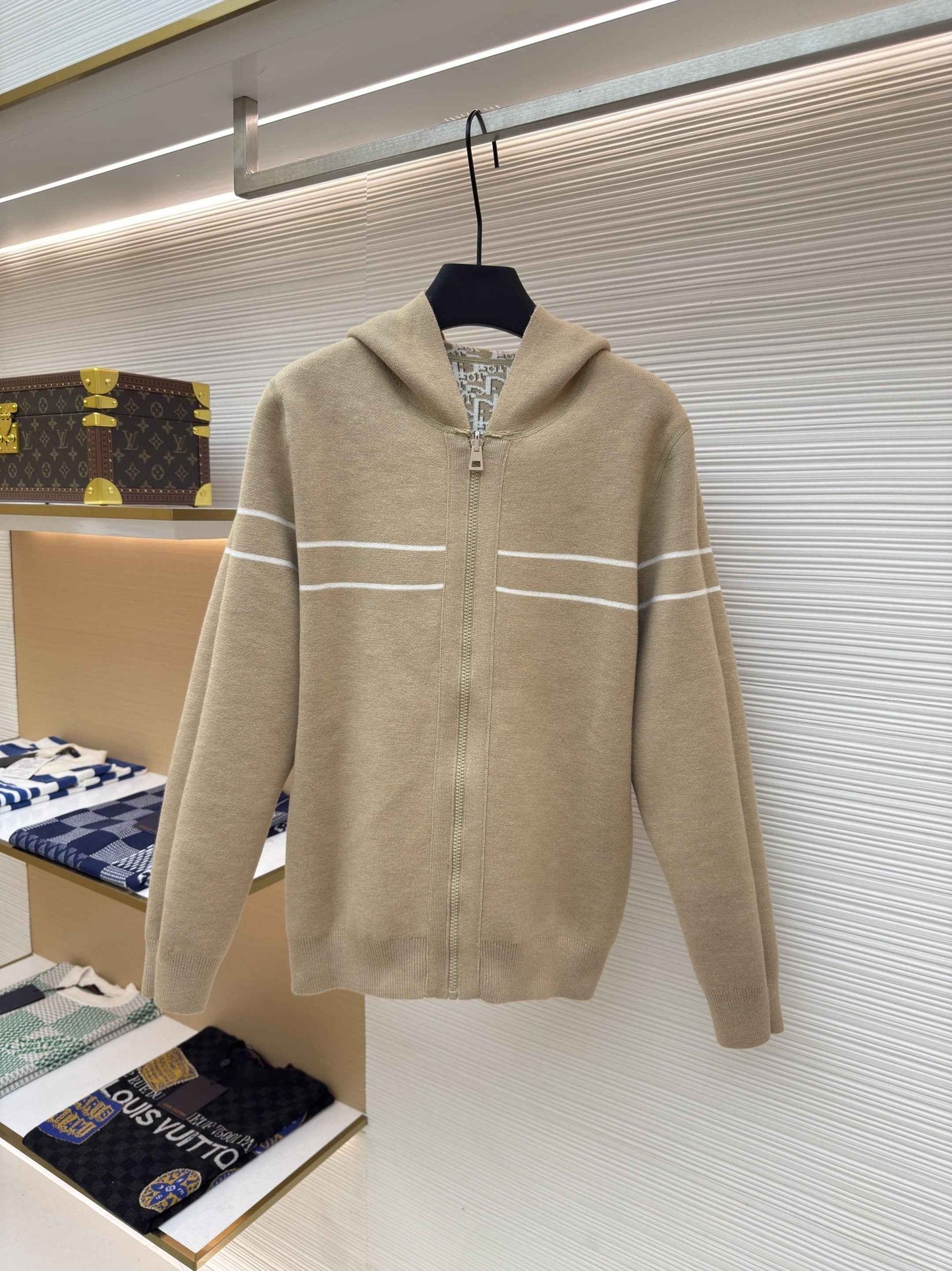 Dior Oblique Beige Reversible Zipped Cardigan with Hood