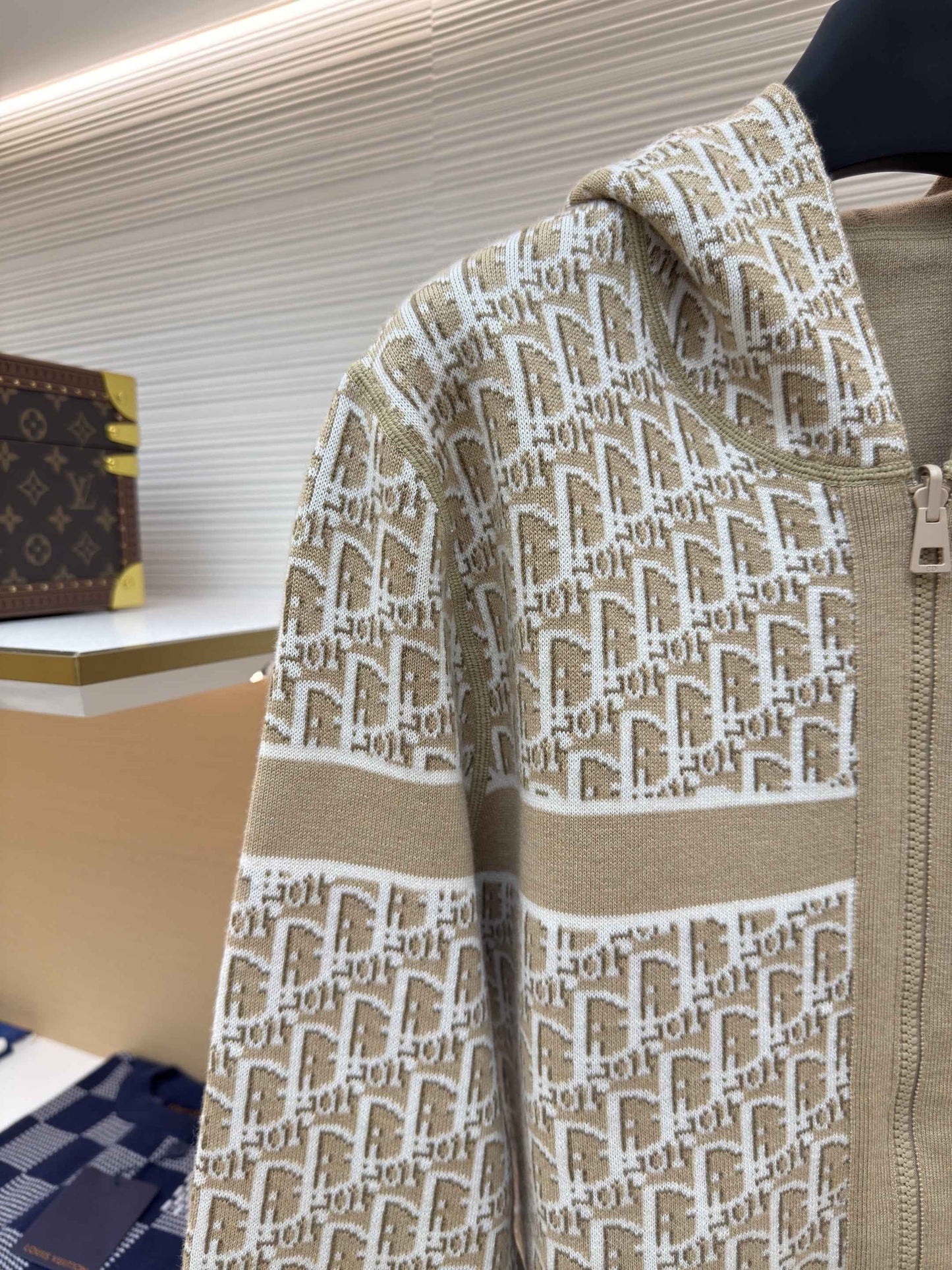 Dior Oblique Beige Reversible Zipped Cardigan with Hood