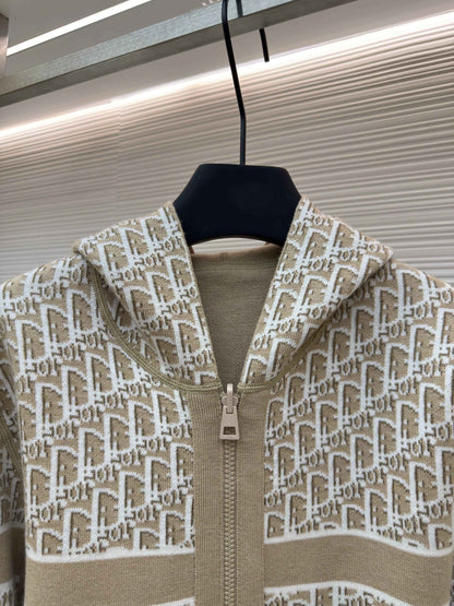 Dior Oblique Beige Reversible Zipped Cardigan with Hood