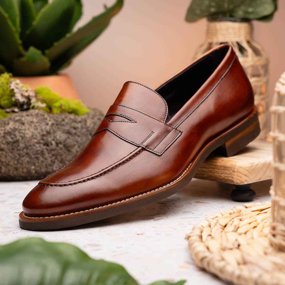 15-400-CGN ROMA Hand Burnished Calfskin Penny Loafer Cognac Zelli Italia