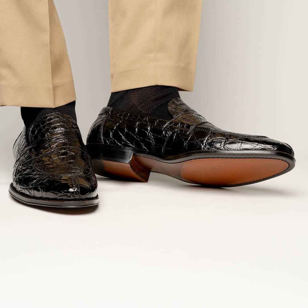 11-201-BKM ROMA Crocodile Penny Loafer, Black Zelli Italia