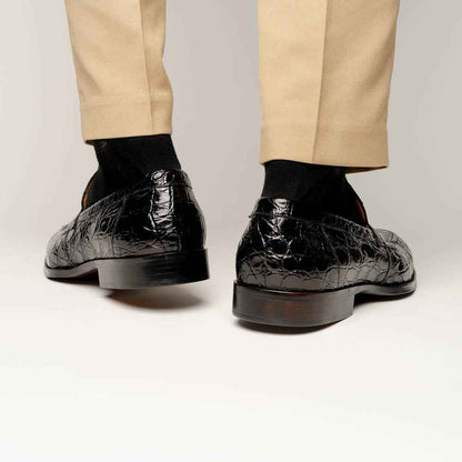 11-201-BKM ROMA Crocodile Penny Loafer, Black Zelli Italia