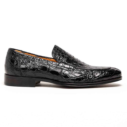 11-201-BKM ROMA Crocodile Penny Loafer, Black Zelli Italia