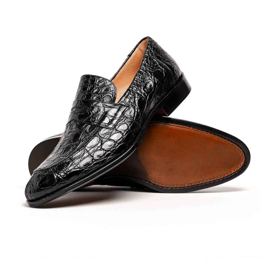 11-201-BKM ROMA Crocodile Penny Loafer, Black Zelli Italia