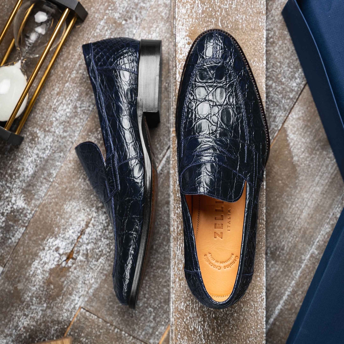 11-201-NVY ROMA Crocodile Penny Loafer, Navy