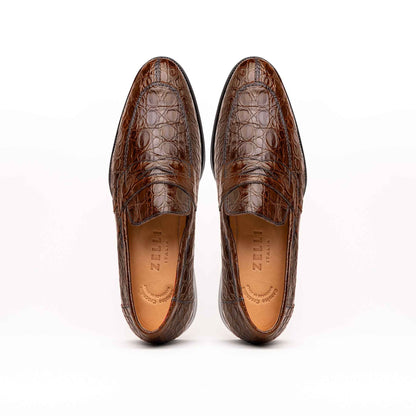 11-201-CGM ROMA Crocodile Penny Loafer, Cognac