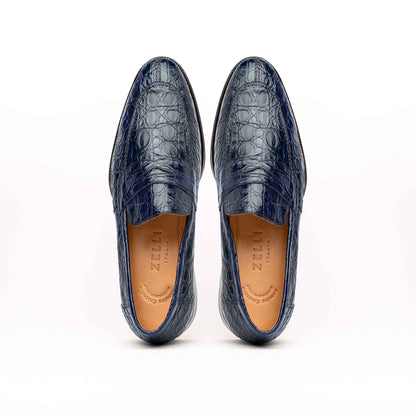 11-201-NVY ROMA Crocodile Penny Loafer, Navy