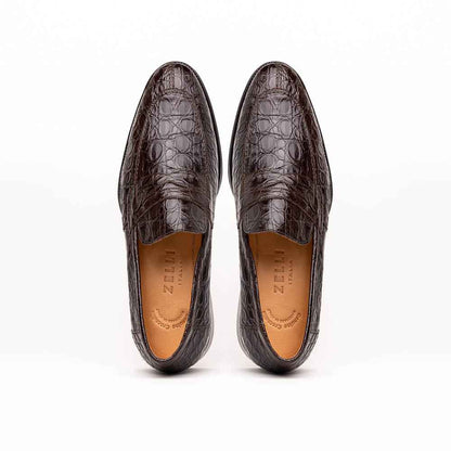 11-201-NIC ROMA Crocodile Penny Loafer, Nicotine