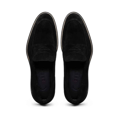 16-657-BLK ROMA Italian Suede Penny Loafers Black