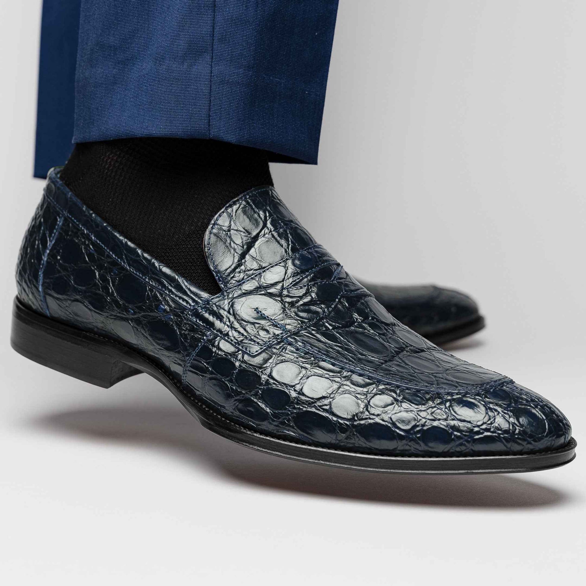 11-201-NVY ROMA Crocodile Penny Loafer, Navy