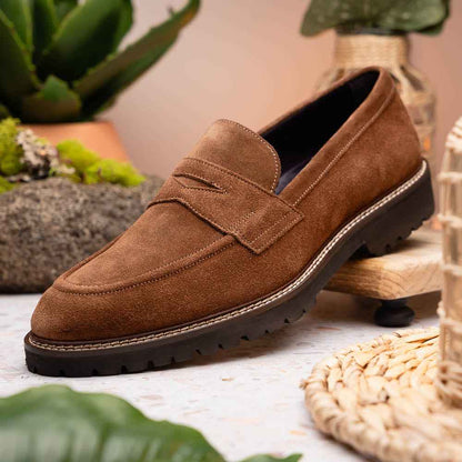 16-657-TOB ROMA Italian Suede Penny Loafers Tobacco Zelli Italia