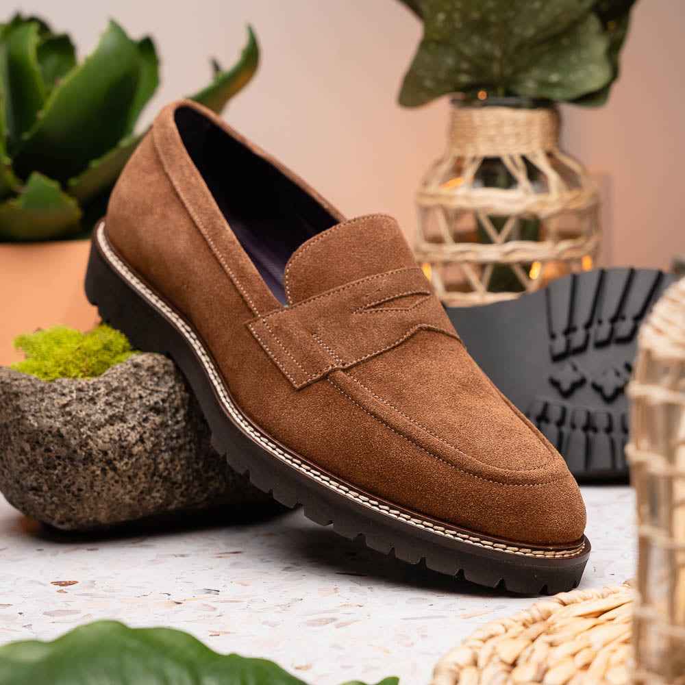 16-657-TOB ROMA Italian Suede Penny Loafers Tobacco Zelli Italia