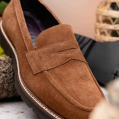 16-657-TOB ROMA Italian Suede Penny Loafers Tobacco Zelli Italia