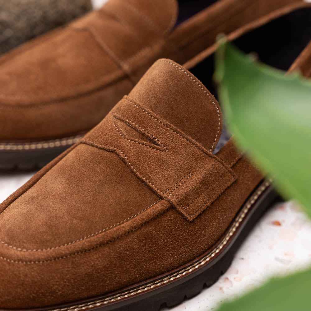 16-657-TOB ROMA Italian Suede Penny Loafers Tobacco Zelli Italia