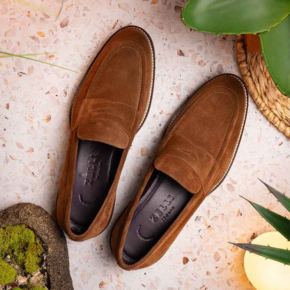 16-657-TOB ROMA Italian Suede Penny Loafers Tobacco Zelli Italia