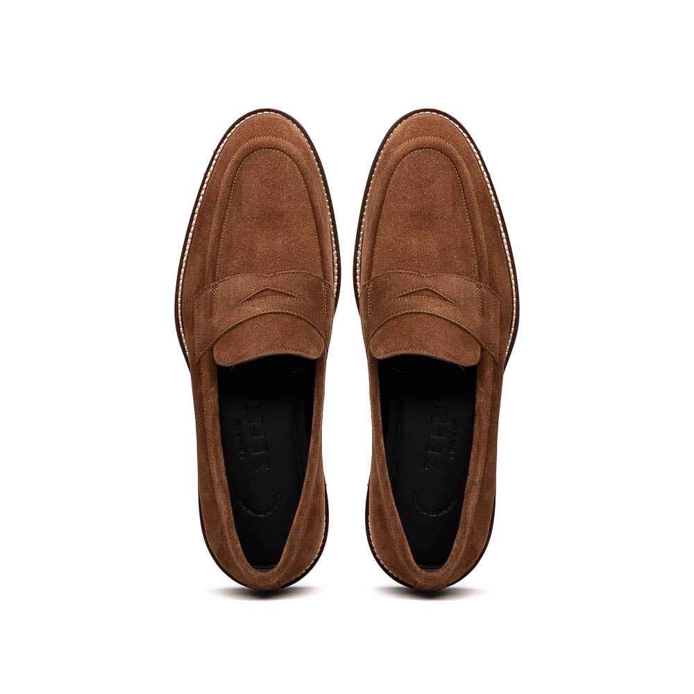 16-657-TOB ROMA Italian Suede Penny Loafers Tobacco Zelli Italia