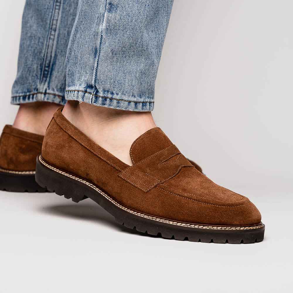 16-657-TOB ROMA Italian Suede Penny Loafers Tobacco Zelli Italia