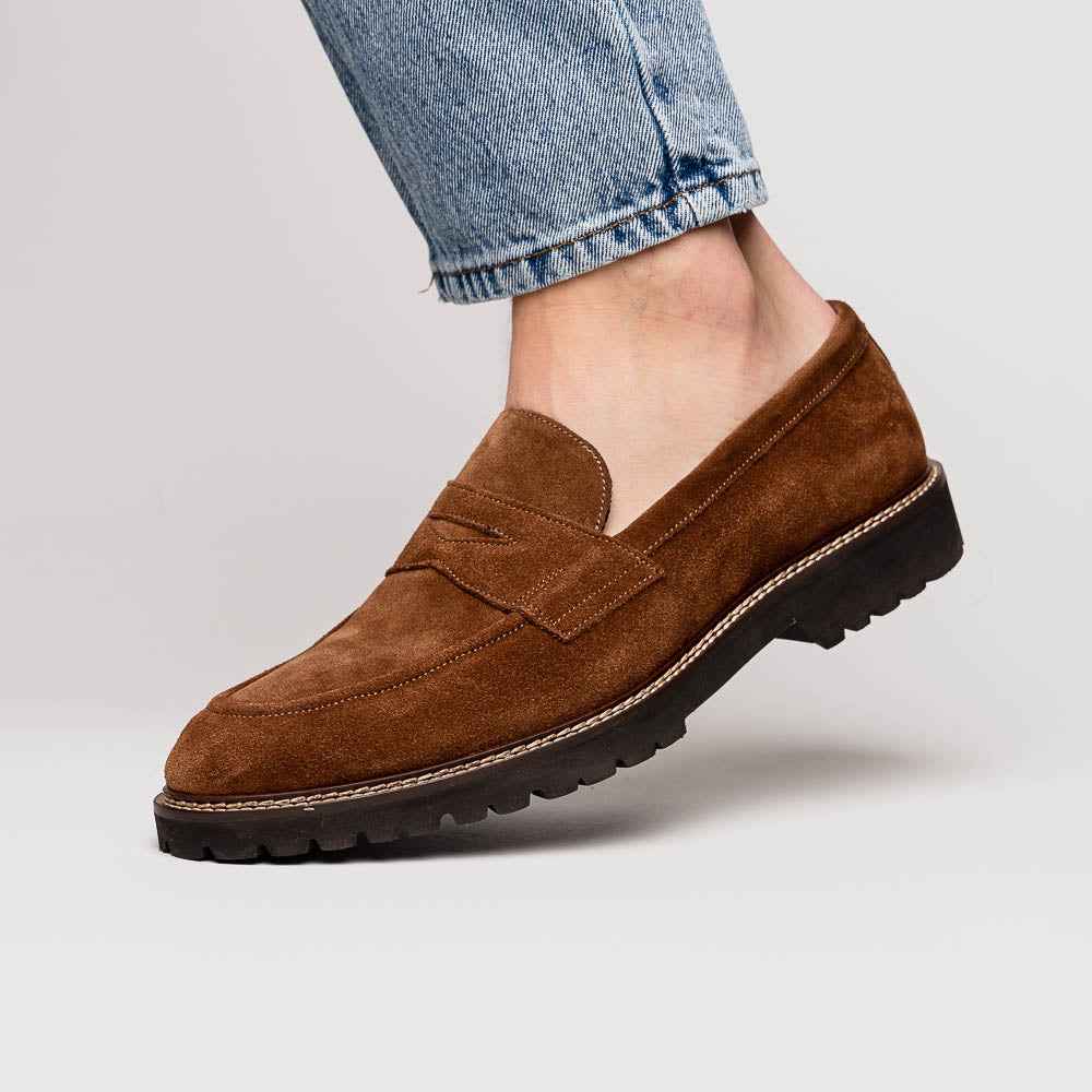 16-657-TOB ROMA Italian Suede Penny Loafers Tobacco Zelli Italia