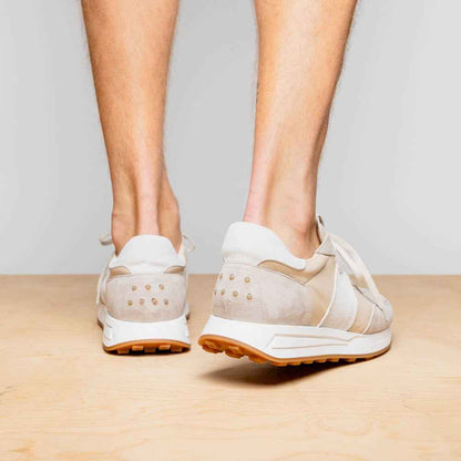 66-265-TPE ROXI Suede & Calfskin Sneaker, Taupe