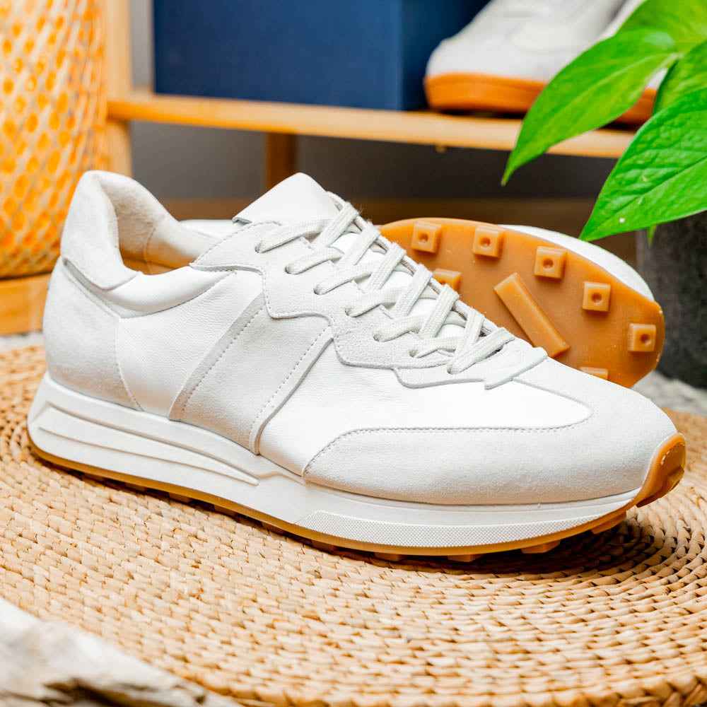 66-265-WHT ROXI Suede & Calfskin Sneaker, White Zelli Italia