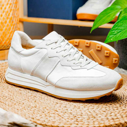 66-265-WHT ROXI Suede & Calfskin Sneaker, White Zelli Italia
