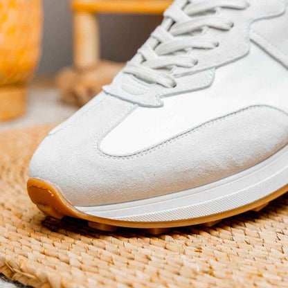 66-265-WHT ROXI Suede & Calfskin Sneaker, White Zelli Italia