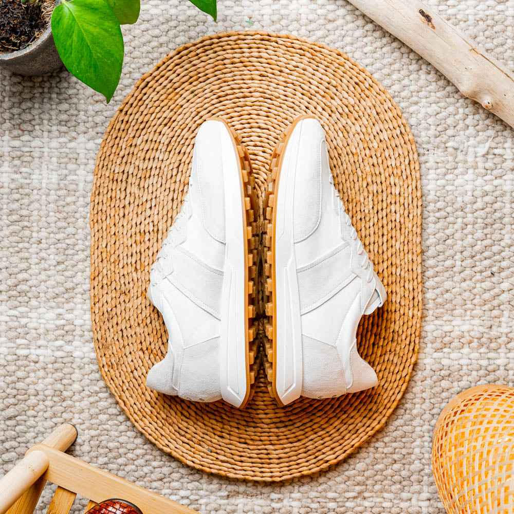 66-265-WHT ROXI Suede & Calfskin Sneaker, White Zelli Italia
