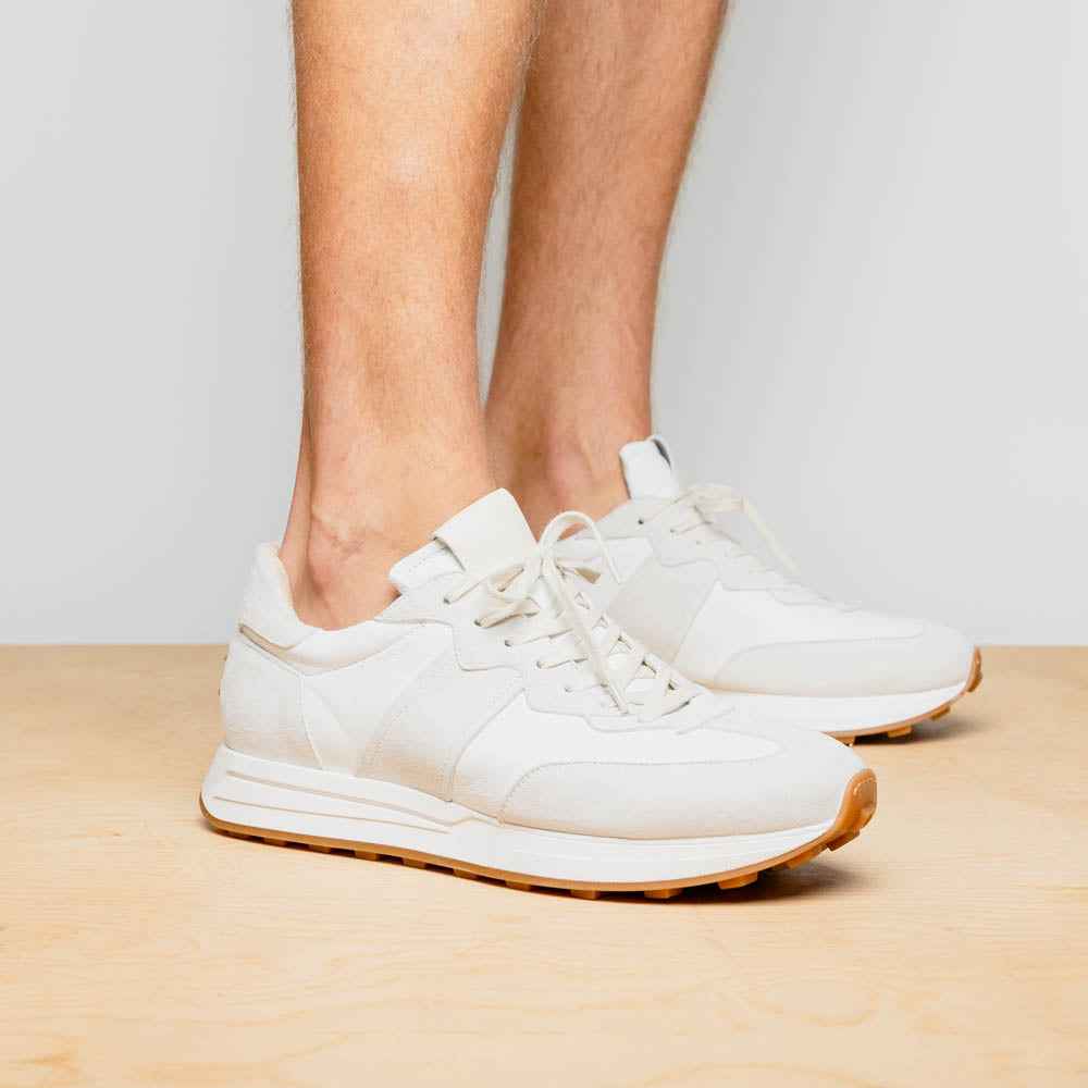 66-265-WHT ROXI Suede & Calfskin Sneaker, White Zelli Italia