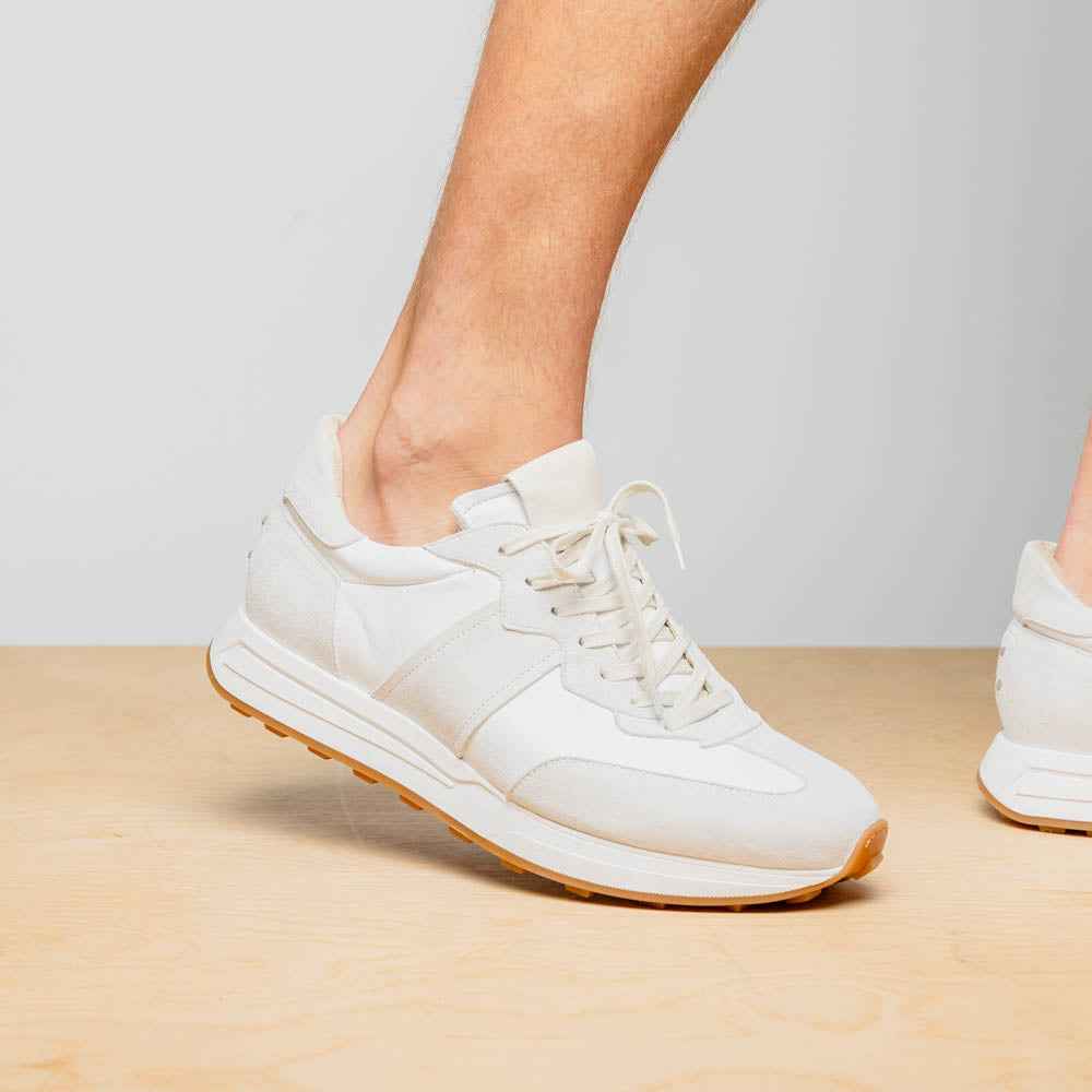 66-265-WHT ROXI Suede & Calfskin Sneaker, White Zelli Italia