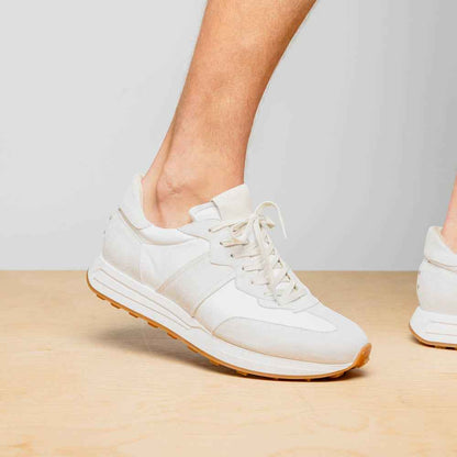 66-265-WHT ROXI Suede & Calfskin Sneaker, White Zelli Italia