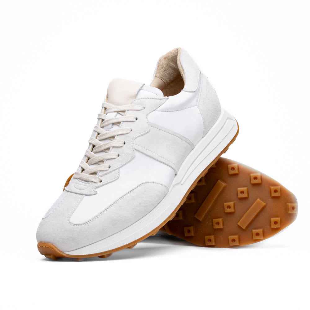 66-265-WHT ROXI Suede & Calfskin Sneaker, White Zelli Italia