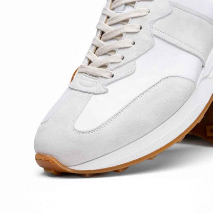 66-265-WHT ROXI Suede & Calfskin Sneaker, White Zelli Italia