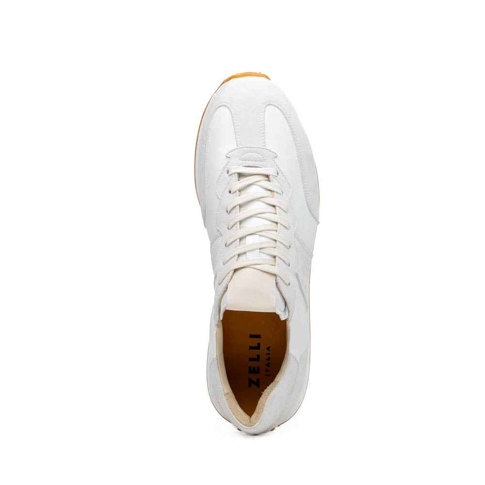 66-265-WHT ROXI Suede & Calfskin Sneaker, White Zelli Italia