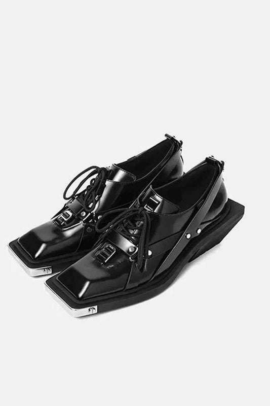 Black Patent Square-Toe Platform Oxfords