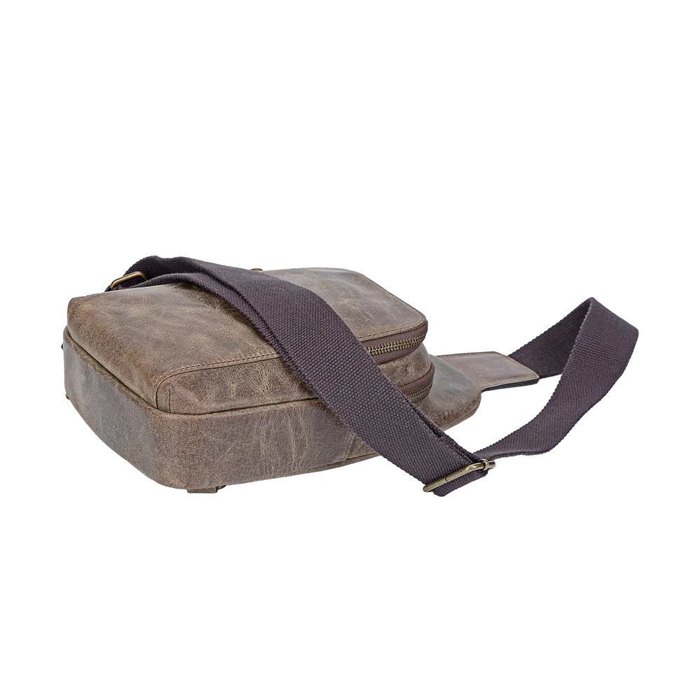 Crazy Horse Leather Sling Bag Small Version – Brown Full-Grain Crossbody for Men MiamiLeathers.com