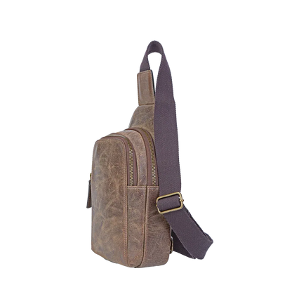 Crazy Horse Leather Sling Bag Small Version – Brown Full-Grain Crossbody for Men MiamiLeathers.com