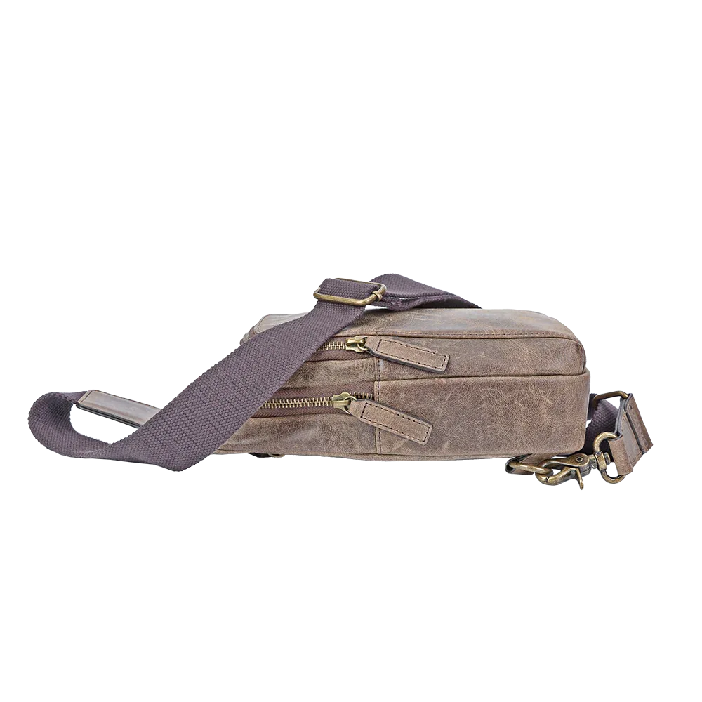 Crazy Horse Leather Sling Bag Small Version – Brown Full-Grain Crossbody for Men MiamiLeathers.com