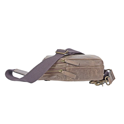 Crazy Horse Leather Sling Bag Small Version – Brown Full-Grain Crossbody for Men MiamiLeathers.com