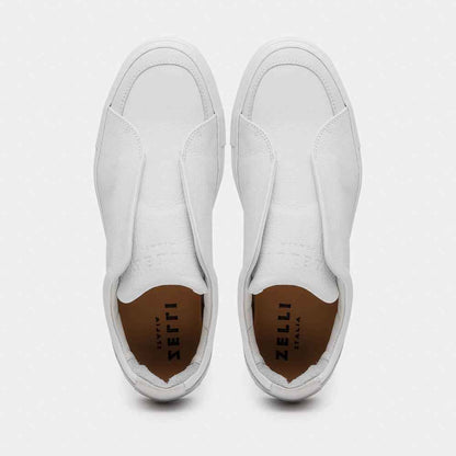 65-225-WHT SPETTACOLARE Italian Pebble Grain Calfskin Sneakers White